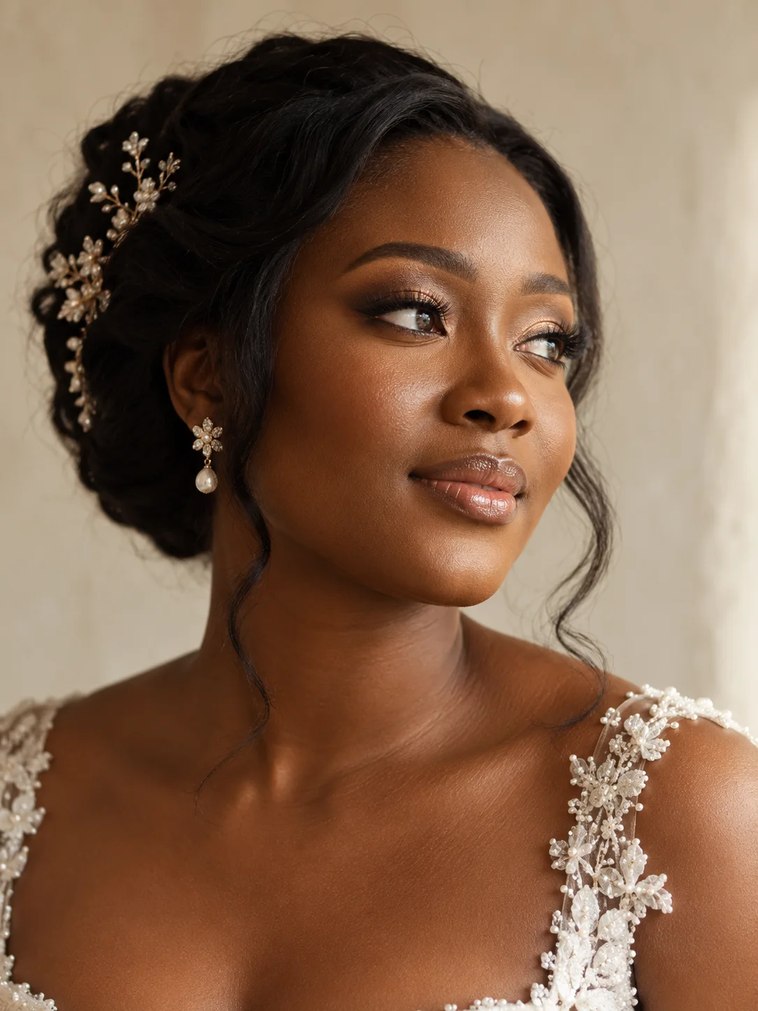 Close editorial bridal beauty portrait